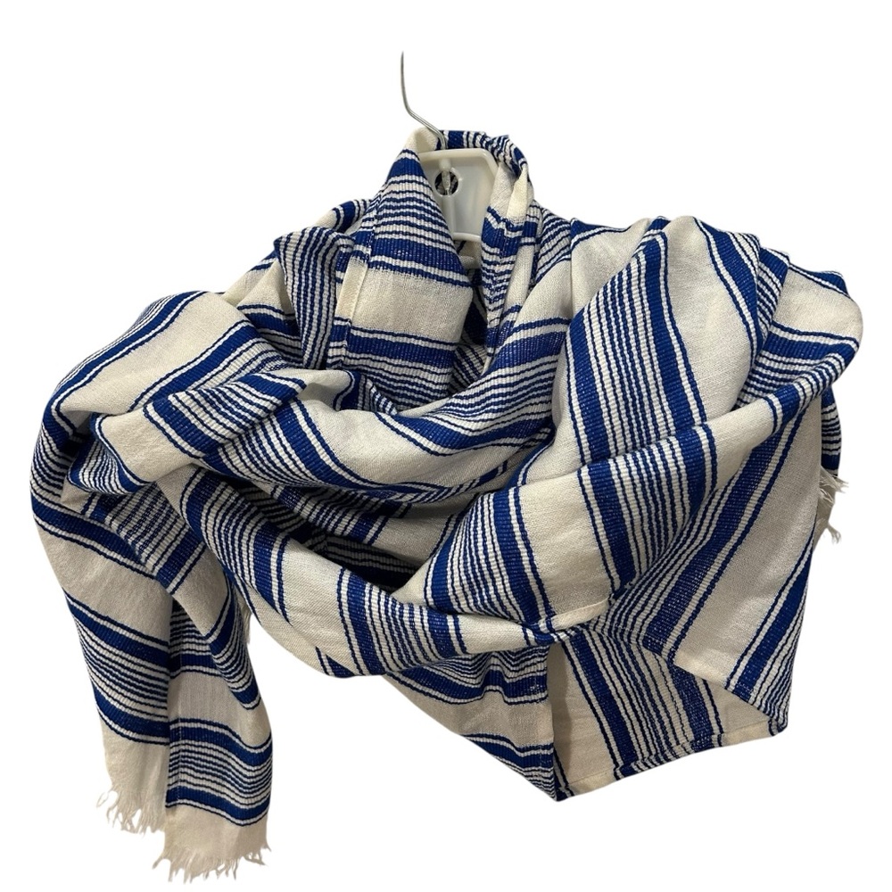 J. Crew NEW NWT Blue White awning stripe serape cape wrap Scarf